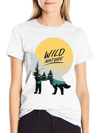 Camiseta Negra Hombre - Diseño Lobo y Naturaleza Salvaje