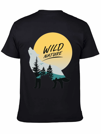 Camiseta Negra Hombre - Diseño Lobo y Naturaleza Salvaje