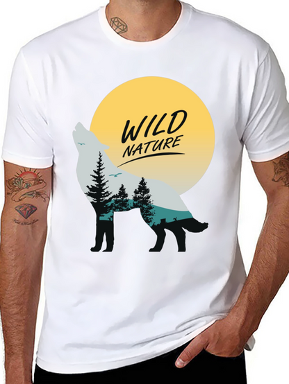 Camiseta Negra Hombre - Diseño Lobo y Naturaleza Salvaje