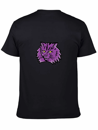 Camiseta Negra con Diseño de Gato Púrpura