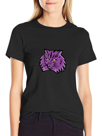 Camiseta Negra con Diseño de Gato Púrpura