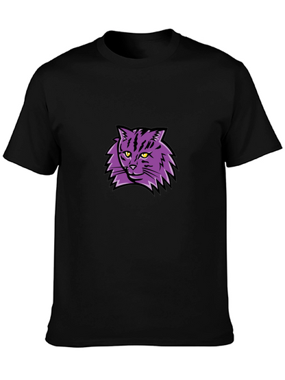 Camiseta Negra con Diseño de Gato Púrpura