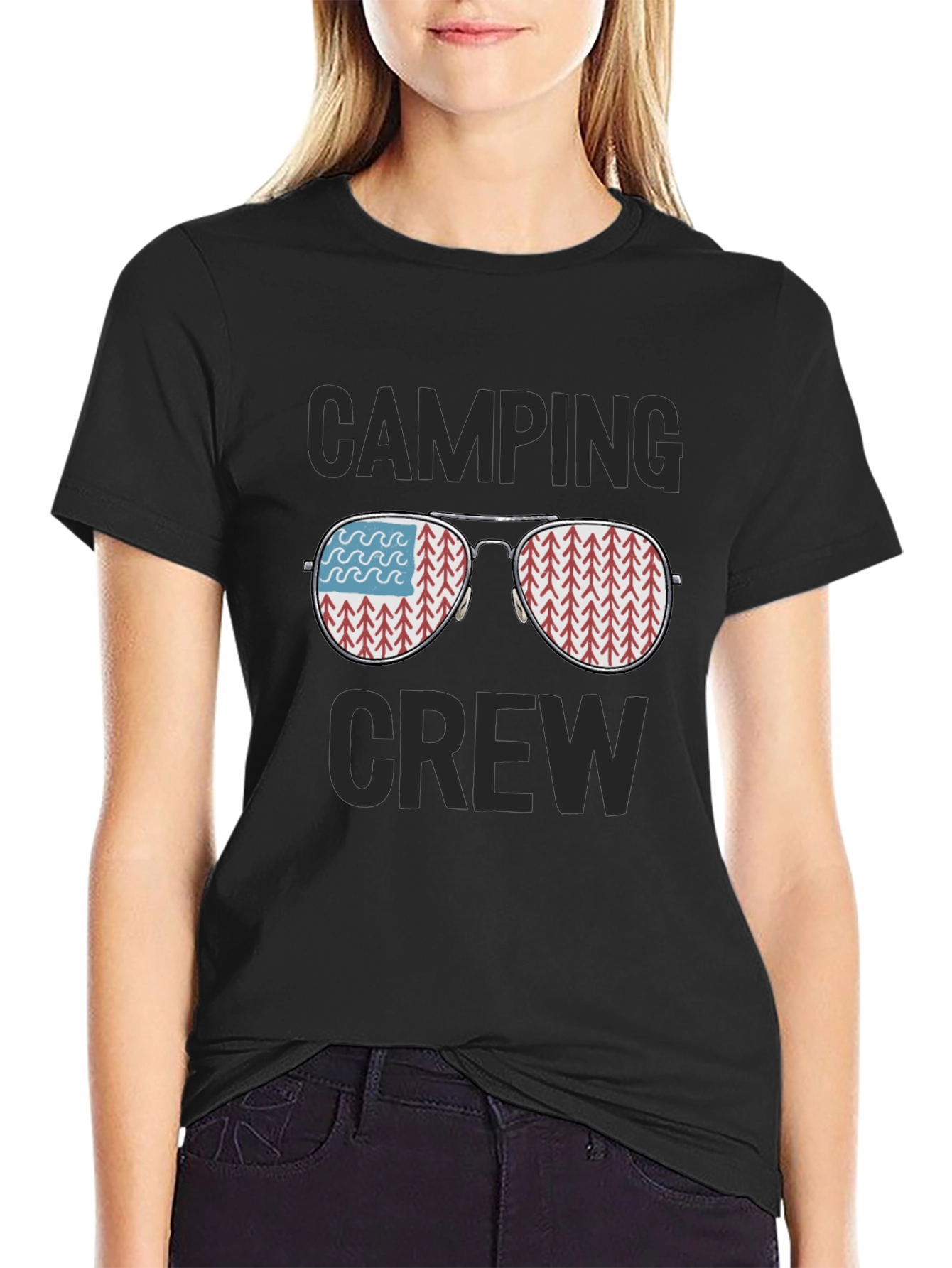Camiseta Negra Camping Crew Gafas Reflejantes