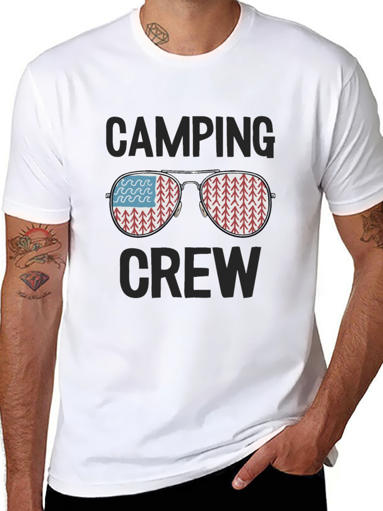 Camiseta Negra Camping Crew Gafas Reflejantes