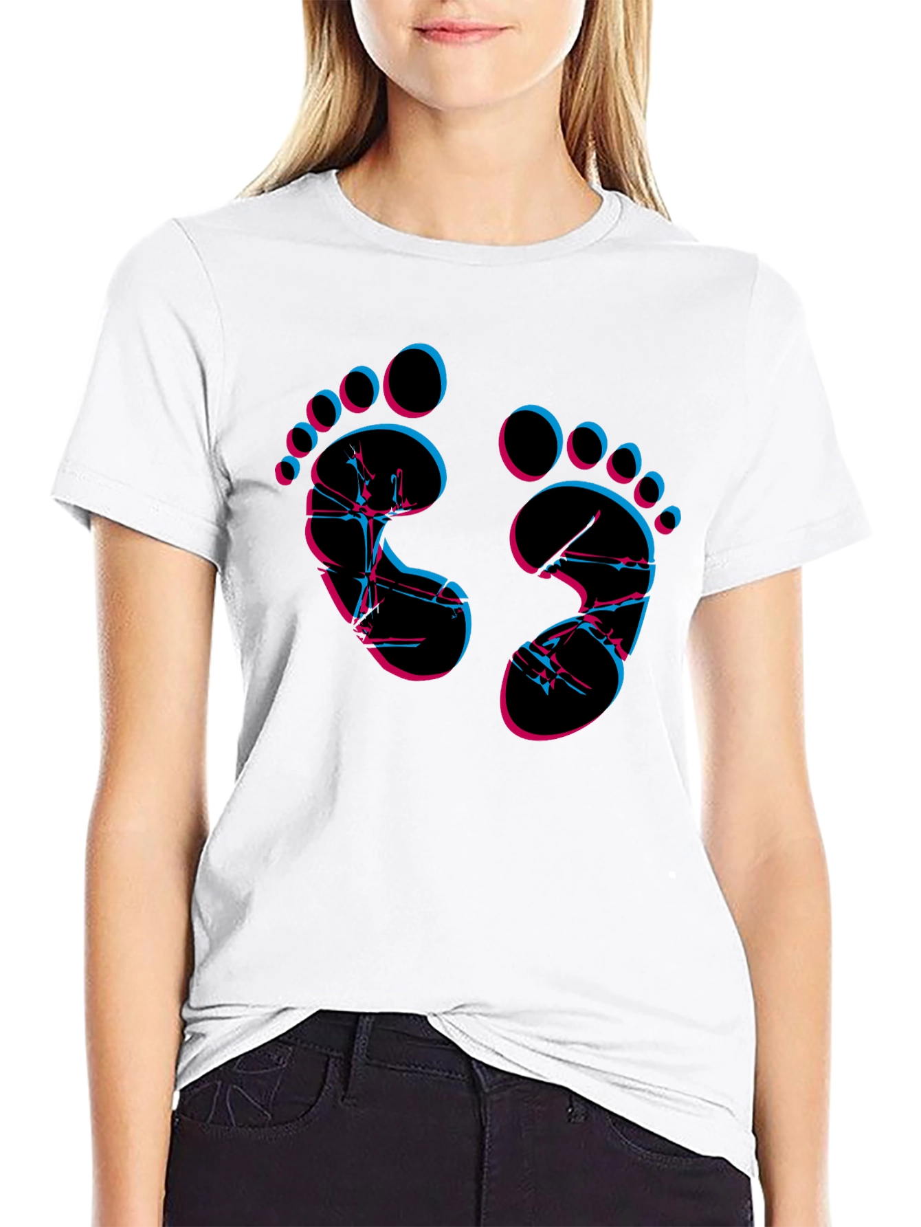 Camiseta Negra con Diseño Huellas Neón