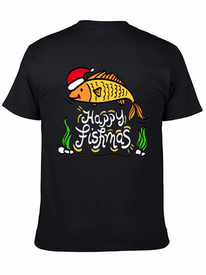 Camiseta Negra Navideña con Diseño de Pez Happy Fishmas