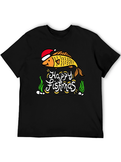 Camiseta Negra Navideña con Diseño de Pez Happy Fishmas