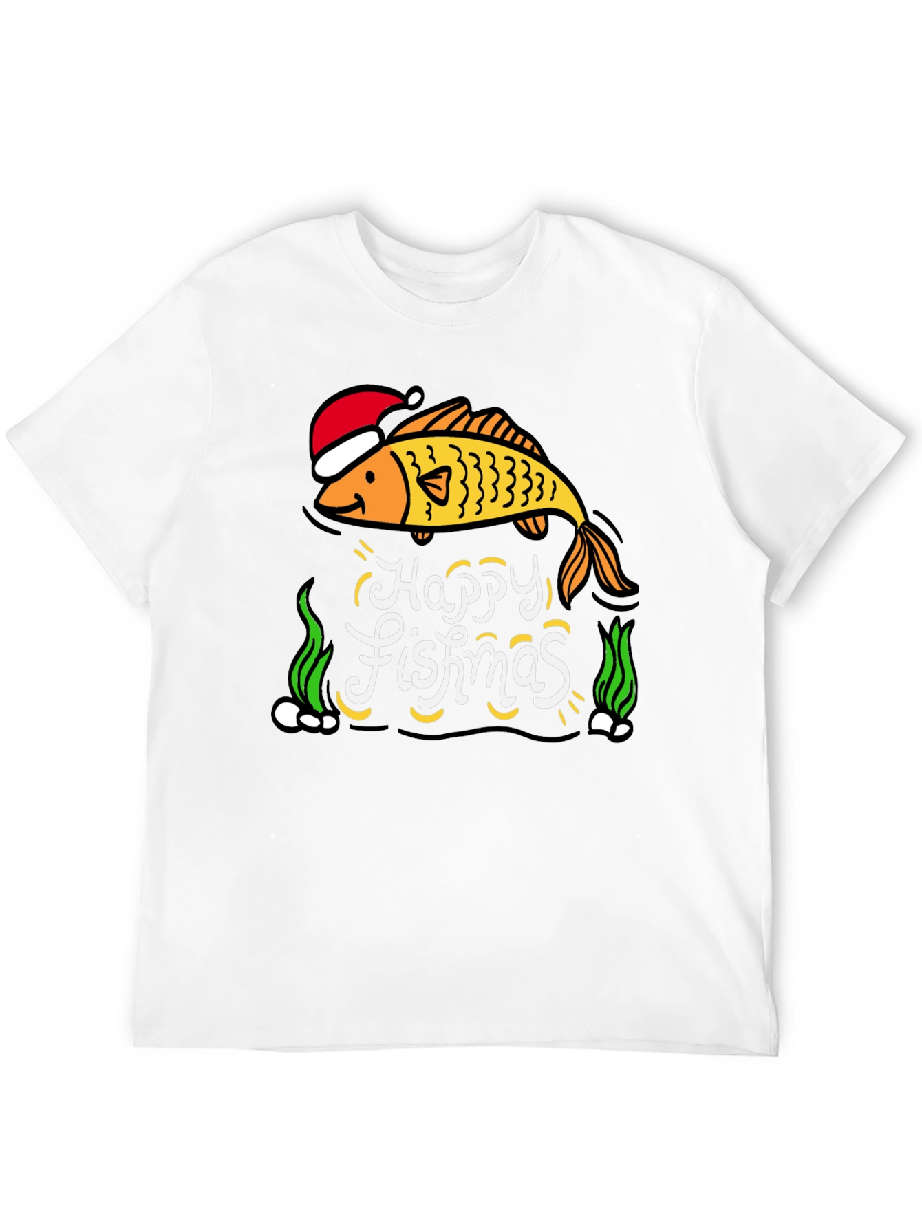 Camiseta Negra Navideña con Diseño de Pez Happy Fishmas