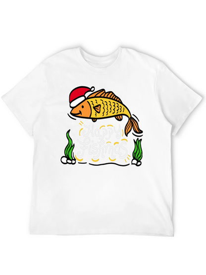Camiseta Negra Navideña con Diseño de Pez Happy Fishmas