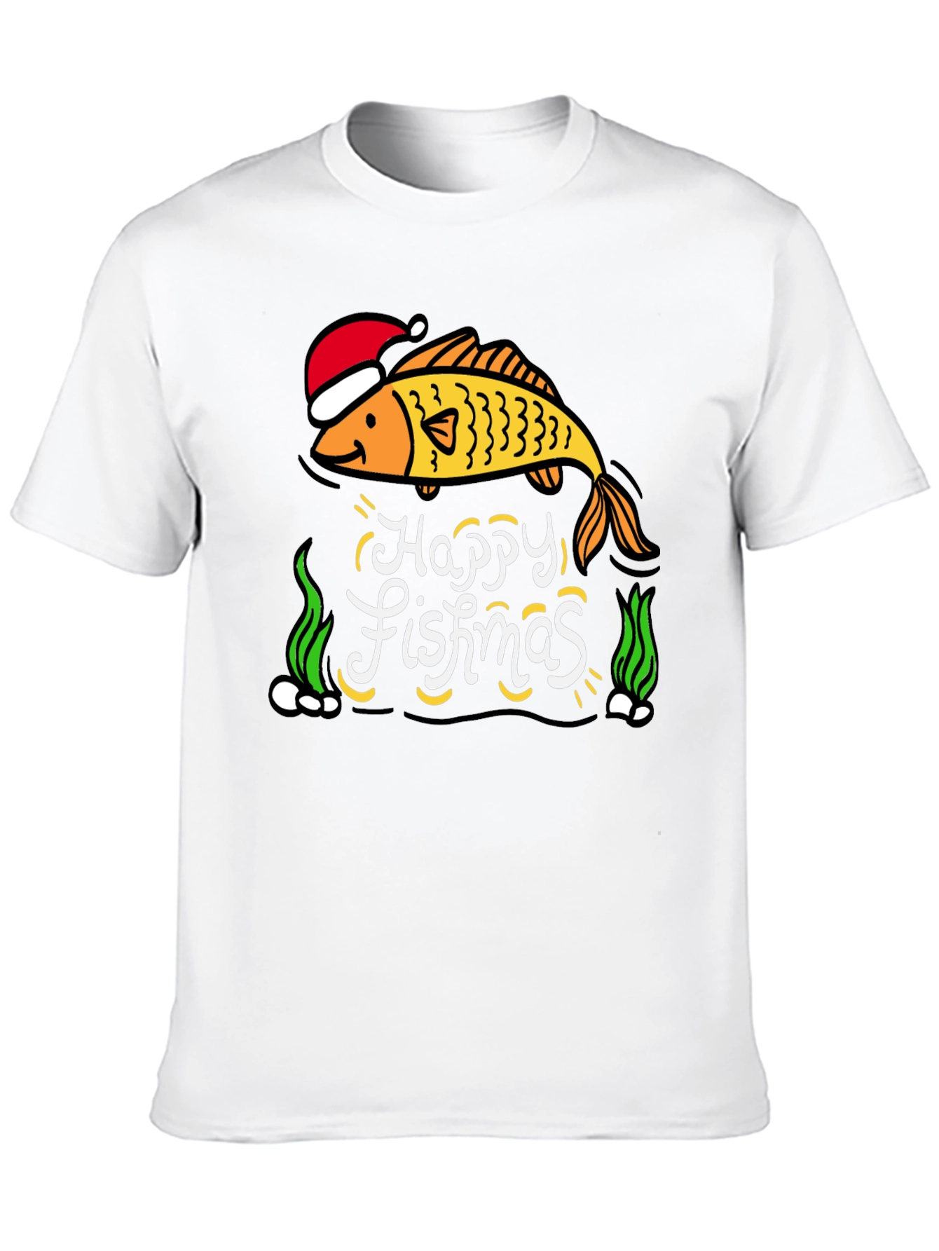 Camiseta Negra Navideña con Diseño de Pez Happy Fishmas