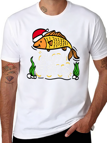 Camiseta Negra Navideña con Diseño de Pez Happy Fishmas