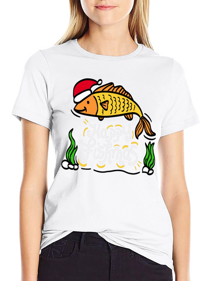 Camiseta Negra Navideña con Diseño de Pez Happy Fishmas