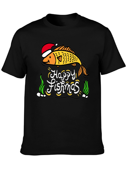 Camiseta Negra Navideña con Diseño de Pez Happy Fishmas