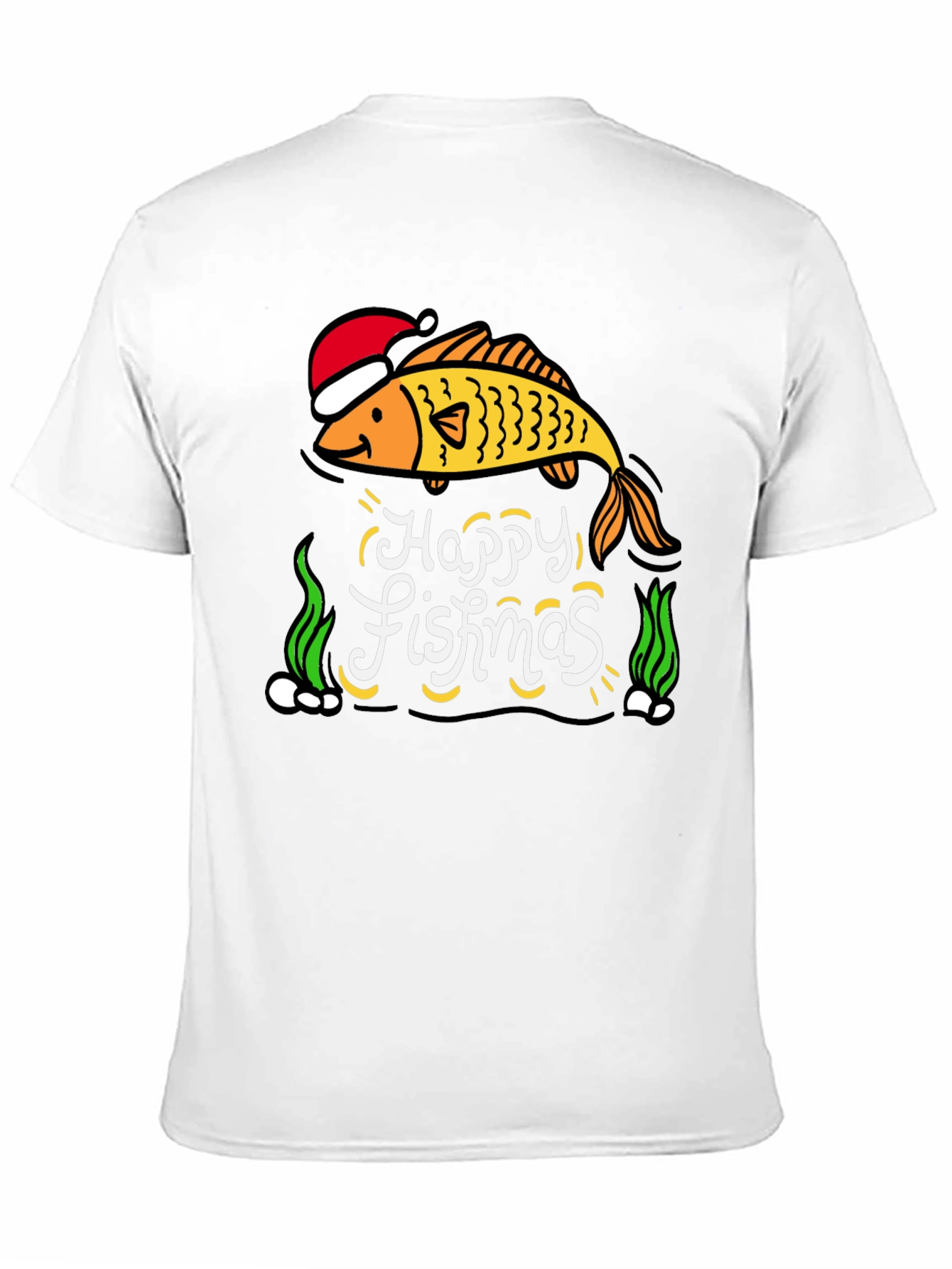Camiseta Negra Navideña con Diseño de Pez Happy Fishmas