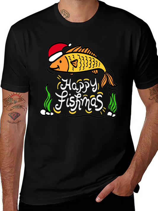 Camiseta Negra Navideña con Diseño de Pez Happy Fishmas