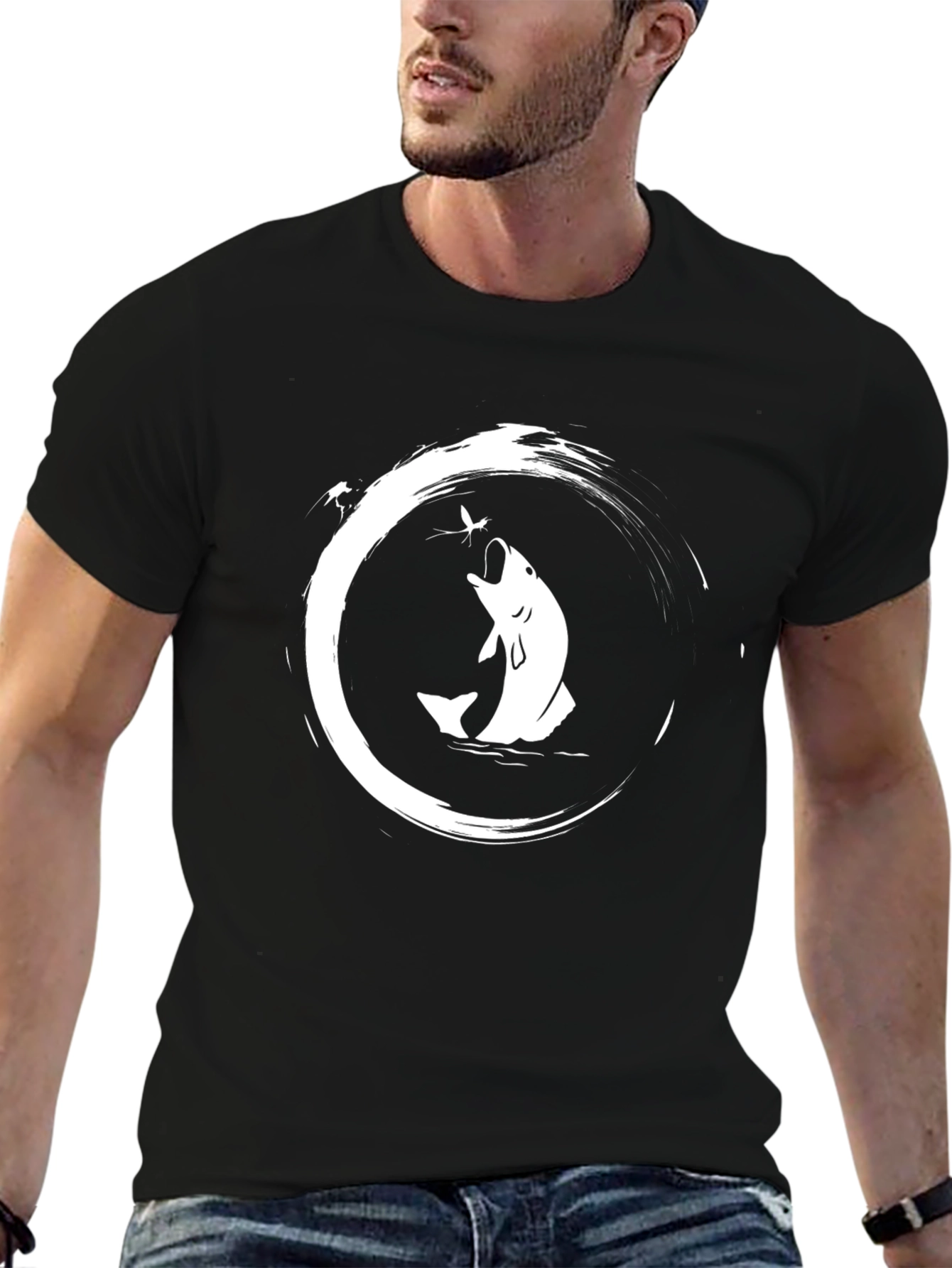 Camiseta Negra con Diseño de Pesca