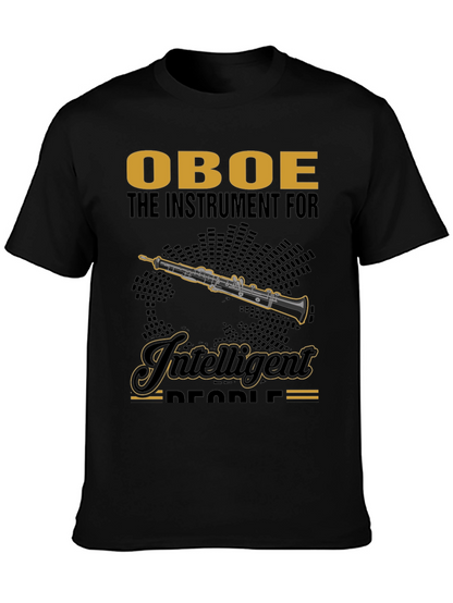 Camiseta Negra con Diseño de Oboe para Músicos Inteligentes
