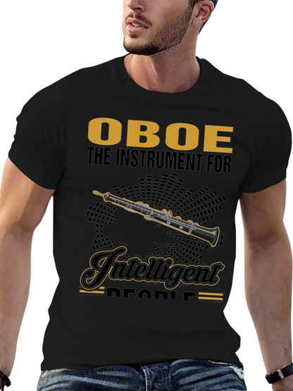 Camiseta Negra con Diseño de Oboe para Músicos Inteligentes