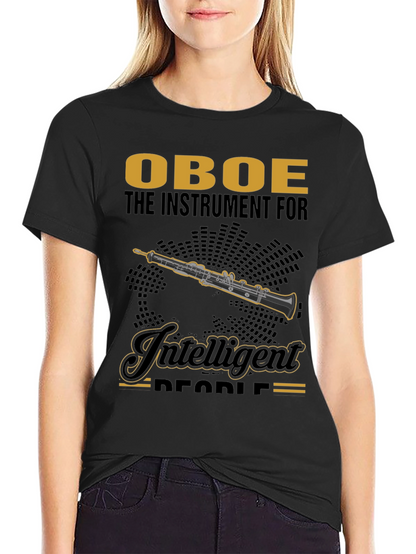 Camiseta Negra con Diseño de Oboe para Músicos Inteligentes