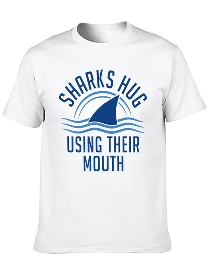 Camiseta Negra Tiburones Abrazan con la Boca Divertida