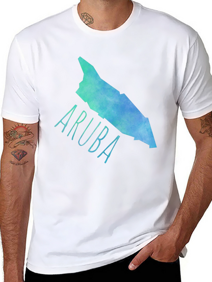 Camiseta Aruba Mapa Acuarela Negra Hombre