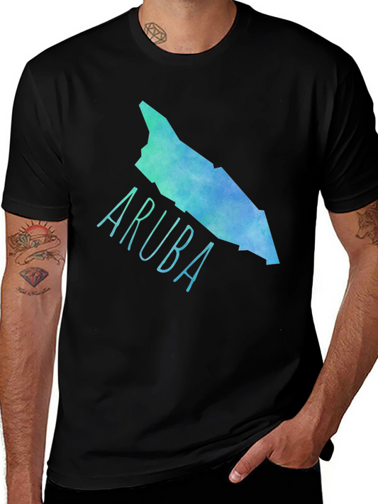 Camiseta Aruba Mapa Acuarela Negra Hombre