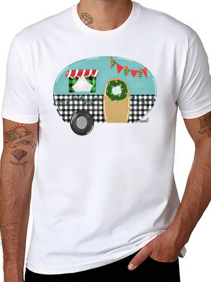 Camiseta Negra con Diseño de Camper Navideña