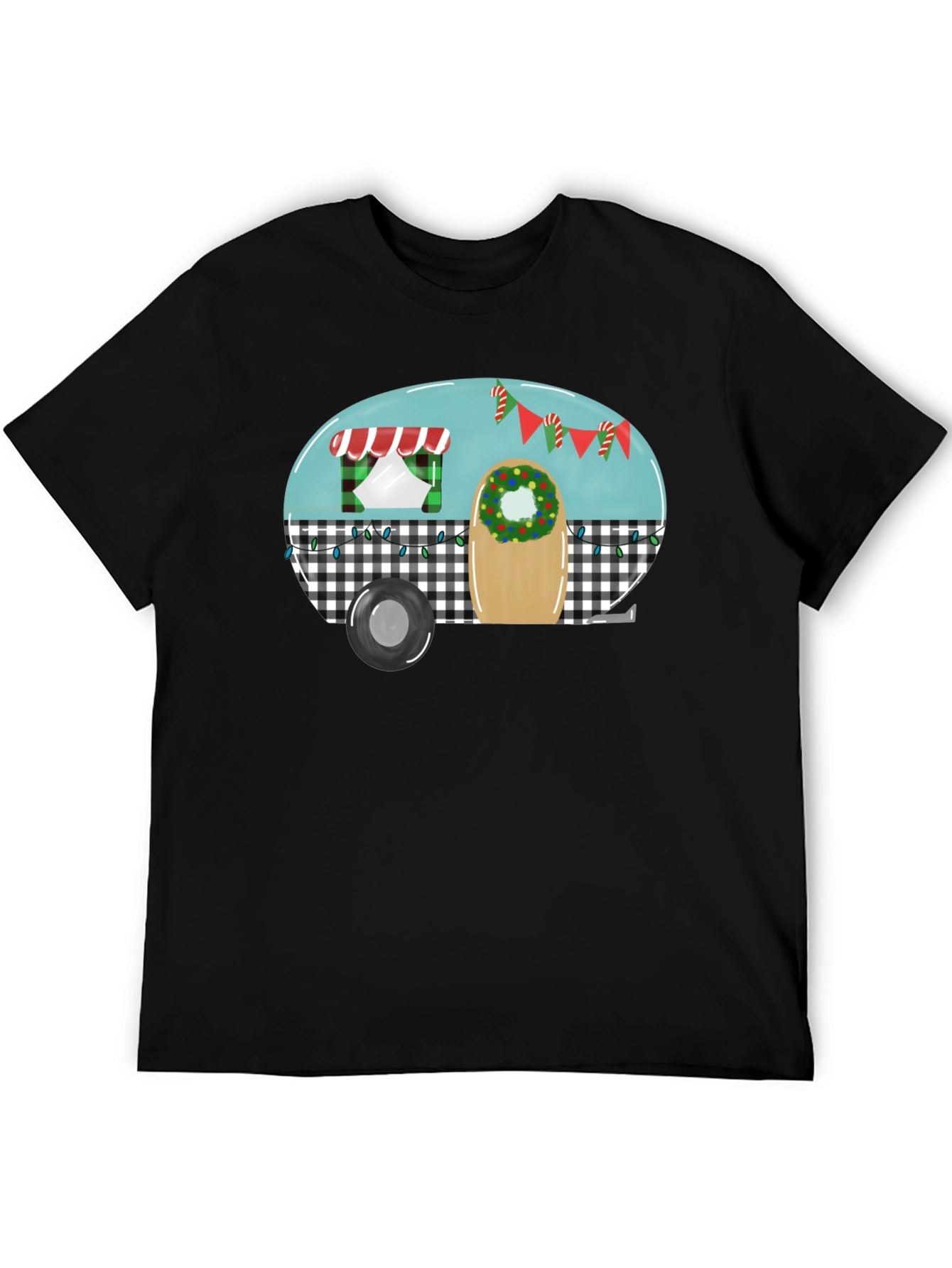 Camiseta Negra con Diseño de Camper Navideña