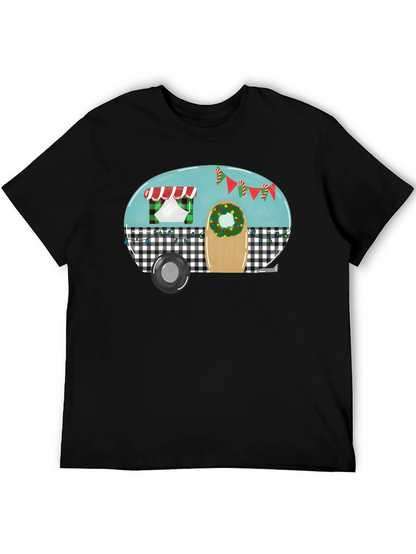 Camiseta Negra con Diseño de Camper Navideña