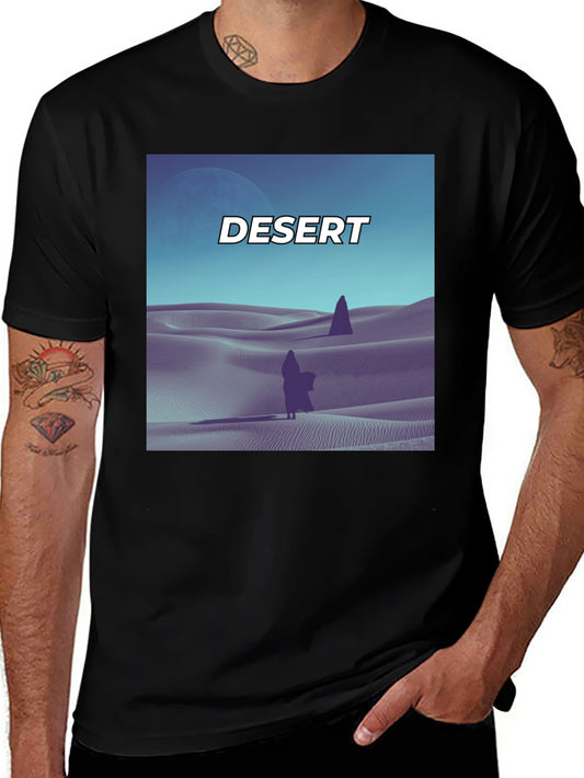 Camiseta Negra Estampado Desierto Minimalista