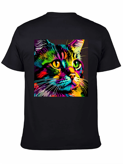 Camiseta Negra con Estampado de Gato Neón