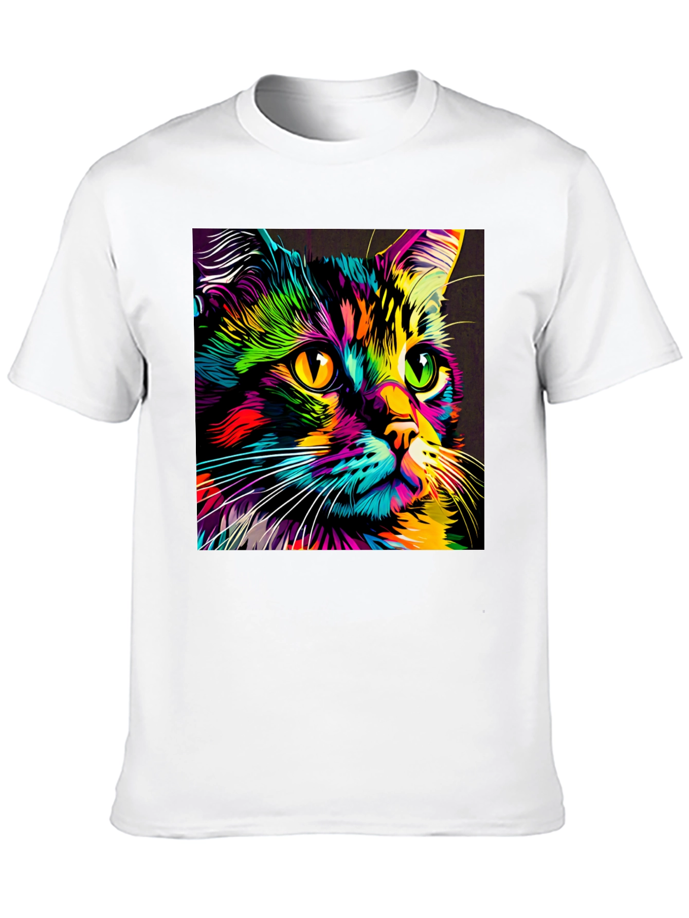Camiseta Negra con Estampado de Gato Neón