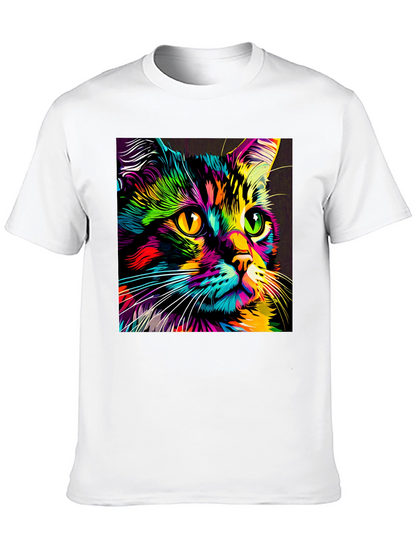 Camiseta Negra con Estampado de Gato Neón