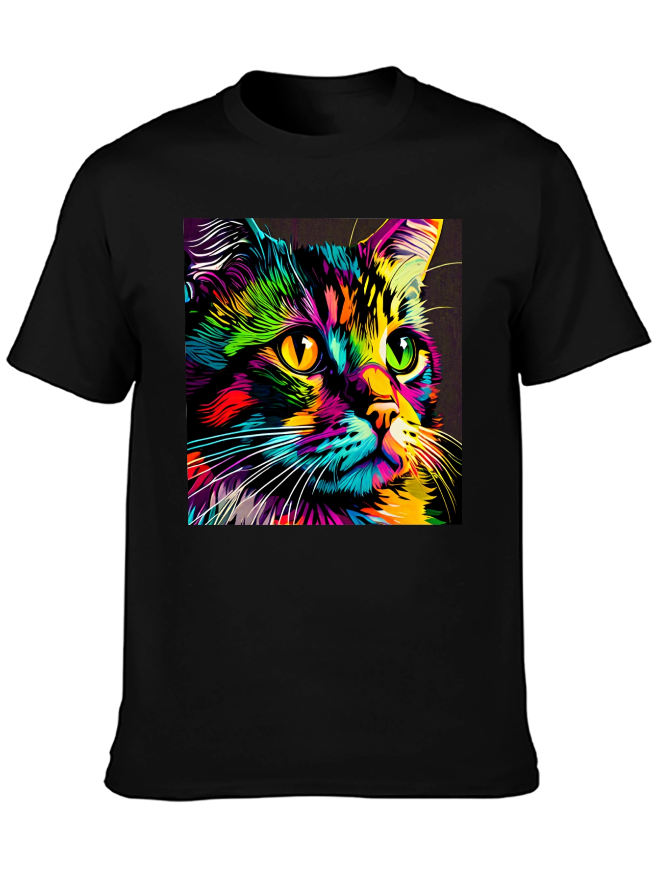 Camiseta Negra con Estampado de Gato Neón