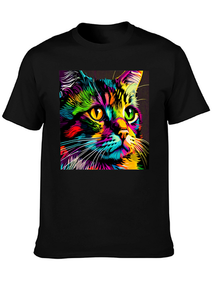 Camiseta Negra con Estampado de Gato Neón