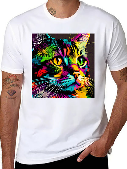 Camiseta Negra con Estampado de Gato Neón