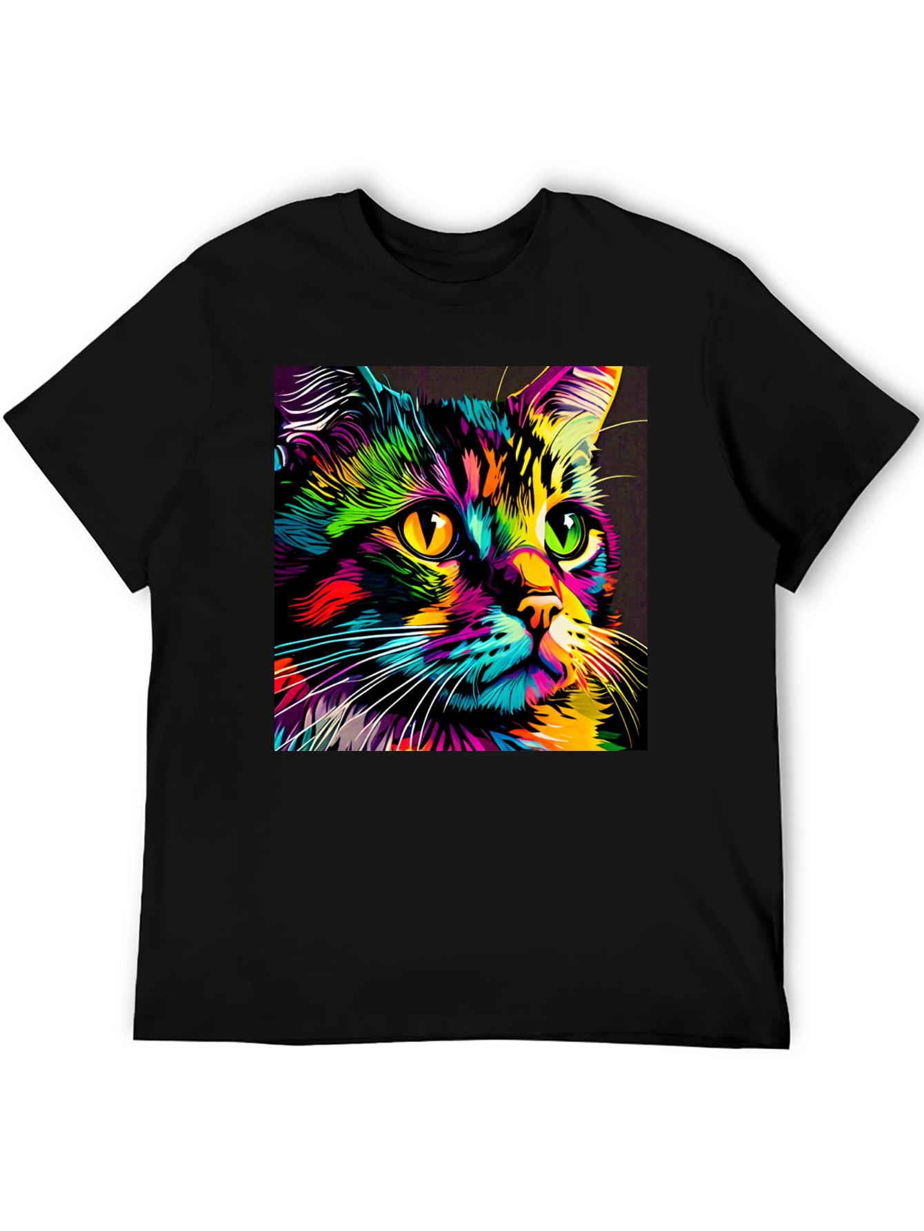 Camiseta Negra con Estampado de Gato Neón