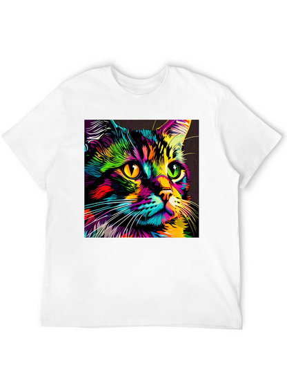 Camiseta Negra con Estampado de Gato Neón