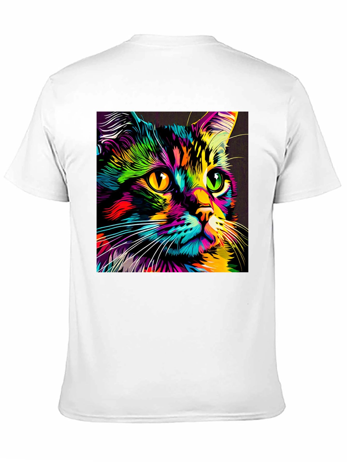 Camiseta Negra con Estampado de Gato Neón