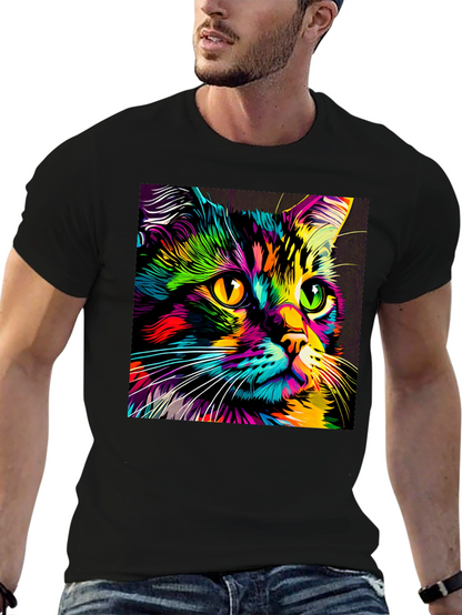 Camiseta Negra con Estampado de Gato Neón