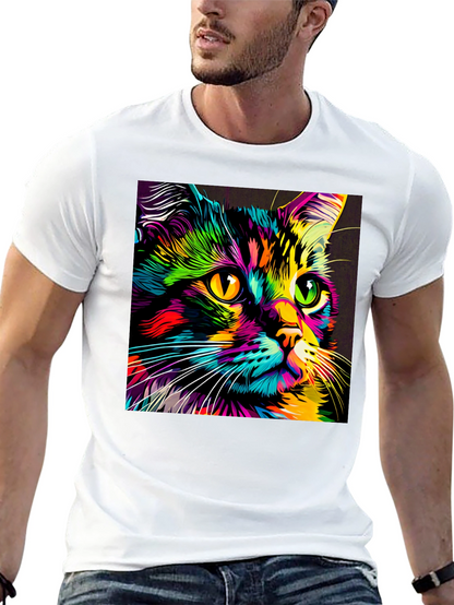 Camiseta Negra con Estampado de Gato Neón