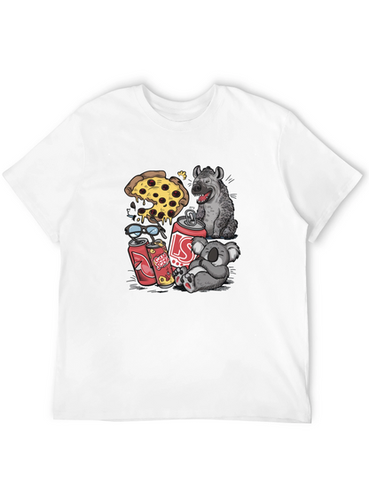 Camiseta Negra Estampada: Pizza Hiena Koala Soda