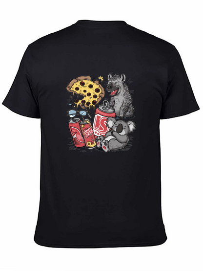 Camiseta Negra Estampada: Pizza Hiena Koala Soda