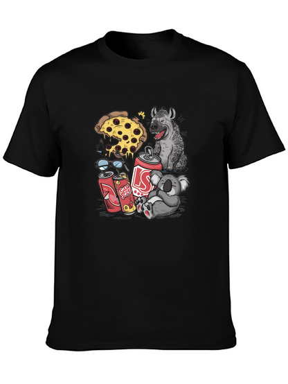 Camiseta Negra Estampada: Pizza Hiena Koala Soda