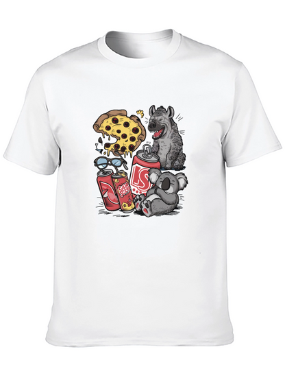 Camiseta Negra Estampada: Pizza Hiena Koala Soda