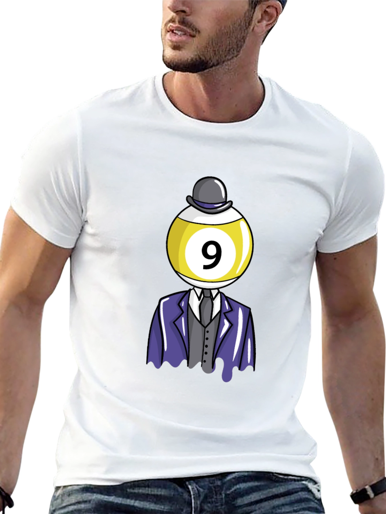 Camiseta Negra con Diseño de Bola 9 Elegante