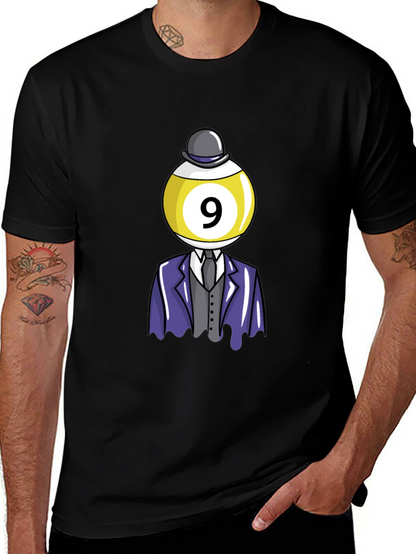 Camiseta Negra con Diseño de Bola 9 Elegante