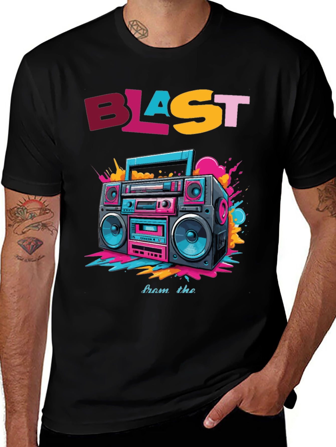 Camiseta Negra con Diseño Retro Blast from the