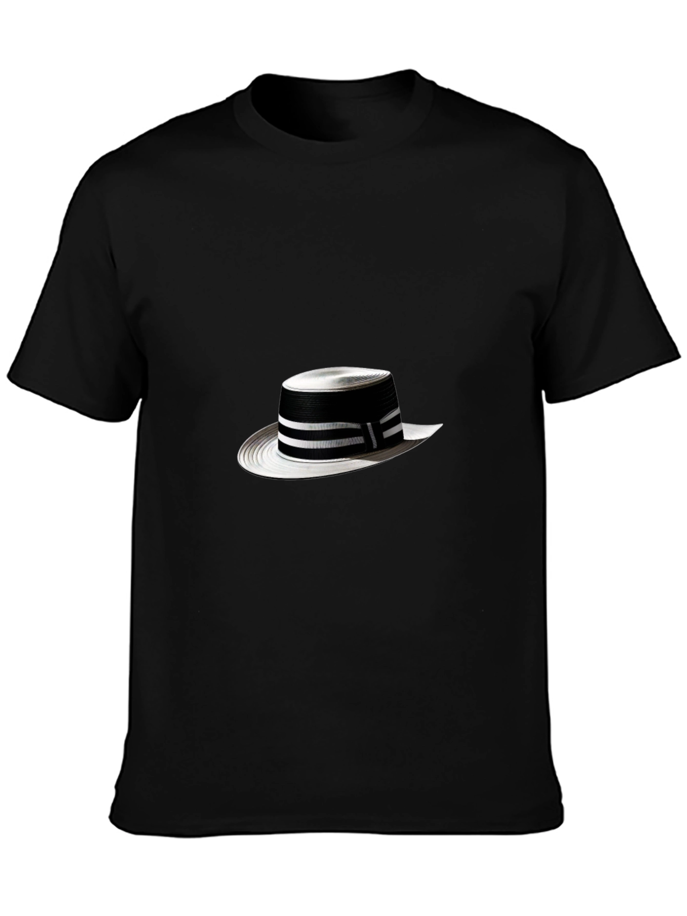 Camiseta Negra con Sombrero Panamá Rayado