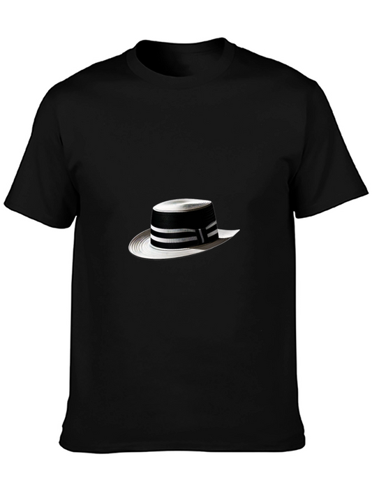 Camiseta Negra con Sombrero Panamá Rayado